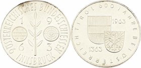 Silbermedaille 1963 auf das 9. Österreichische Bundesschiessen in Innsbruck, 600 Jahre Tirol bei Österreich, Dm 34,5mm. 14,54g PP