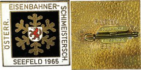 Anstecker 1966 a.d. österr. Eisenbahner Ski Meisterschaft in Seefeld. 11,90g. 30,5x30,5mm vz/stgl