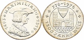 Silbermedaille 1976 1200 Jahre Wels - Maximilian I. 14,73g. Dm 33 mm stgl
