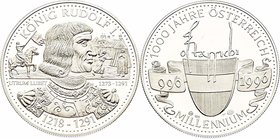 Silbermedaille o. J. (1996) 1000 Jahre Österreich - Millennium / Rudolf I., 0,925 Ag, Dm 40 mm. 31,12g PP