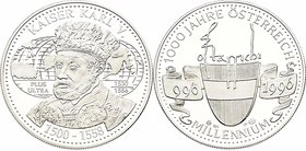Silbermedaille o. J. (1996) 1000 Jahre Österreich - Millennium / Franz II, 0,925 Ag, Dm 40 mm. 31,12g PP