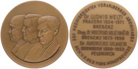 Bronzemedaille o.J. auf die Archivaren, Ludwig Welti, Viktor Kleiner, Andreas Ulmer. 73,20g. 60mm stgl