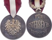 Orden o.J. versilbert, für die Befreiung Österreichs an Band, im Original Etui. 30,36g. 42mm vz/stgl