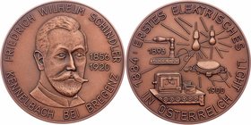 Bronzemedaille o.J. zur Erinnerung an Friedrich Wilhelm Schindler 1856-1920, Erstes Elektrisches Licht in Österreich. 69,60g. 60mm stgl