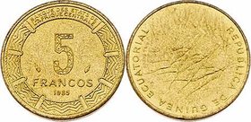 Äquatorial Guinea
 5 Francs 1985 3 Stück. Paris. a. 3,05g. KM 62 stgl