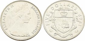 Bahamas Elisabeth II. 1952 - heute
 5 Dollar 1969 Heaton. 42,18g. KM 10 stgl