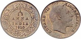 British Indien Edward VII. 1901 - 1910
 1/12 Anna 1910 Kalkutta. 1,75g. KM 498 stgl
