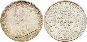 British Indien Georg V. 1910 - 1936
 2 Annas 1916 Kalkutta. 1,45g. KM 515 stgl