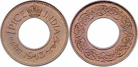 British Indien Georg VI. 1936 - 1952
 1 Pice 1943 Pretoria. 1,96g. KM 533 stgl