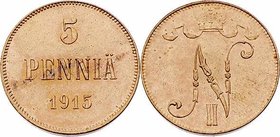 Finnland unter Russland Nikolaus II. 1894 - 1917
 5 Pennia 1915 Helsinki. 6,48g. KM 15 stgl