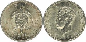 Fiji Islands Georg VI. 1936-1952
 6 Pence 1942 S San Francisco. 2,86g. KM 11a stgl