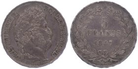 Frankreich Louis Philippe 1830 - 1848
 5 Francs 1847 Paris. 25,02g. Gadoury 178 f.vz