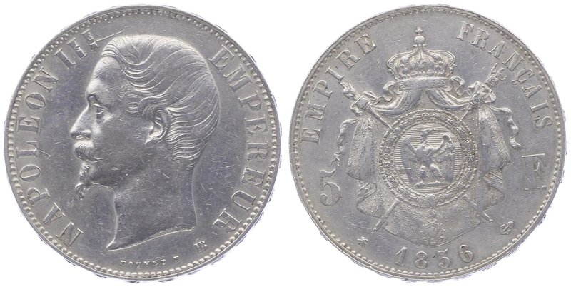 Frankreich Napoleon III. 1852 - 1870
 5 Francs 1856 BB Strassburg. 24,91g. KM 7...