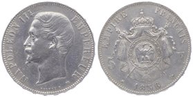 Frankreich Napoleon III. 1852 - 1870
 5 Francs 1856 BB Strassburg. 24,91g. KM 782.2 ss/ss+