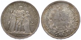Frankreich Republik
 5 Francs 1873 A Paris. 25,08g. KM 820.1, G. 745a. vz/stgl