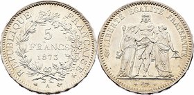 Frankreich Republik
 5 Francs 1875 A Paris. 24,93g. KM 820.1. win. Rf. ss/vz