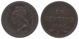 Frankreich Republik
 1 Centime 1850 A Paris. 1,98g. Gadoury 84 f.vz