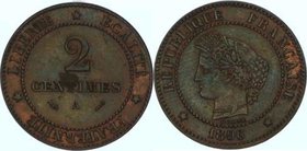 Frankreich Republik
 2 Centimes 1896 A Paris. 1,90g. KM 827.1 stgl