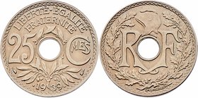 Frankreich Republik
 25 Centimes 1939 Paris. 4,10g. KM 867b stgl