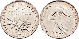 Frankreich Republik
 50 Centimes 1916 Paris. 2,50g. KM 854 stgl