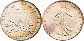 Frankreich Republik
 50 Centimes 1917 Paris. 2,50g. KM 854 stgl