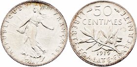 Frankreich Republik
 50 Centimes 1919 Paris. 2,50g. KM 854 stgl