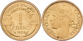 Frankreich Republik
 1 Francs 1939 Paris. 4,00g. KM 885 f.stgl