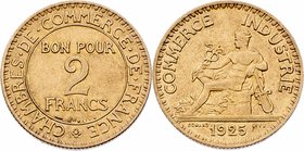 Frankreich Republik
 2 Francs 1925 Paris. 8,00g. KM 877 vz