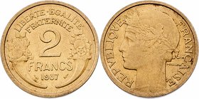 Frankreich Republik
 2 Francs 1937 Paris. 8,00g. KM 886 vz