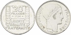 Frankreich Republik
 20 Francs 1934 Paris. 20,05g. KM 879 stgl
