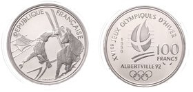 Frankreich Republik
 100 Francs 1992 Skikunstspringen PP