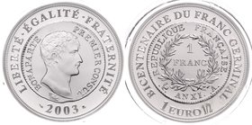 Frankreich Republik
 1 1/2 Euro 2003 100 Jahre Franc PP