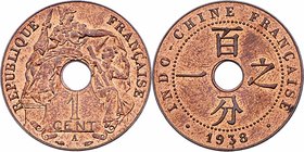 Französisch Indo China Französische Kolonie
 1 Cent 1938 A Paris. 4,93g. KM 12.1 stgl