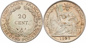 Französisch Indo China Französische Kolonie
 20 Cent 1923 A Paris. 4,54g. KM 17.1 stgl