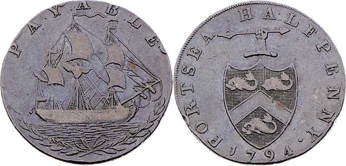 Großbritannien Georg III. 1738 - 1820
 1/2 Penny 1794 Portsea. London. 10,42g. ...