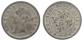 Hong - Kong Victoria 1837 - 1901
 5 Cents 1895 H Messing ( Brass ) versilbert, Probe oder Fälschung ?? , Original 1,3577g in Silber und ohne Mzz. H. ...
