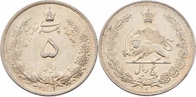 Iran Reza Shah AH 1344-60 / 1925-41 AD
 5 Rials SH 1311 / 1932 Birmingham. 24,93g. KM 1131 stgl