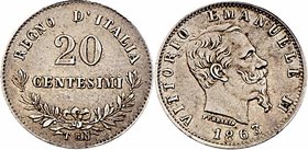 Italien Königreich
Vittorio Emanuell II. 1861-1878 20 Centesimi 1863 T-NB Turin. 1,00g. KM 13.2 ss
