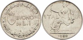 Italien Königreich
Viktor Emanuel III. 1900 - 1946 1 Lire 1922 R Rom. 8,07g. KM 62 stgl