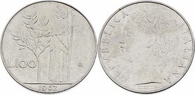Italien nach 1945
 100 Lire 1962 R Rom. 8,00g. KM 96.1, Gig. 275 stgl