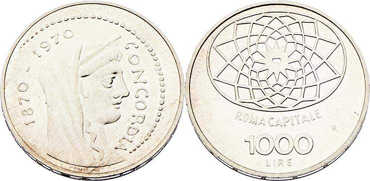 Italien nach 1945
 1000 Lire 1970 R 2 Stück. Rom. a. 14,62g. KM 101 PP