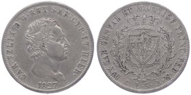 Italien Sardinien
Carl Felix 1821 - 1831 5 Lire 1827 Genua. 24,90g. Mont. 64. Pagani 72 ss/vz