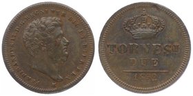 Italien Sizilien
Ferdinand II. 1830 - 1859 2 Tornesi 1852 Neapel. 5,91g. KM. 327, Gig. 256. Schrötlingsfehler f.vz/vz