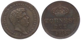 Italien Sizilien
Ferdinand II. 1830 - 1859 2 Tornesi 1853 Neapel. 6,18g. KM 327, Gig. 257 f.vz/vz