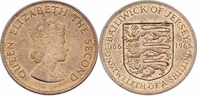 Jersey Elisabeth II. 1952 - Heute
 1/12 Shilling 1966 Heaton. 2,41g. KM 26 stgl