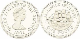 Jersey Elisabeth II. 1952 - Heute
 1 Pound 1991 Piefort Prägung, Auflage 3000 Stück. Heaton. 11,76g. KM 85a PP