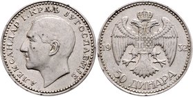 Jugoslawien Alexander I. 1921 - 1934
 50 Dinara 1932 Material Probe. Kornica. 17,54g. KM. - ss/vz