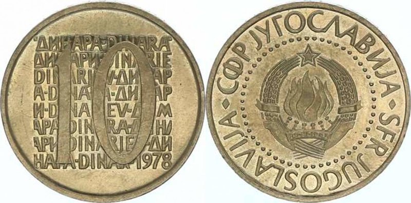 Jugoslawien nach 1945
 10 Dinara 1978 in Cu/Ni, Probeprägung mit einer Auflage ...