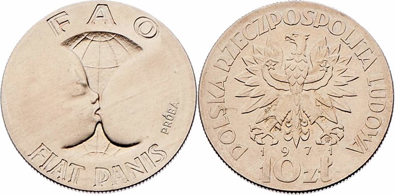Polen Republik
 10 Zloty 1971 Probe /Cu-Ni. Warsaw. 9,56g. KM Pr185 stgl