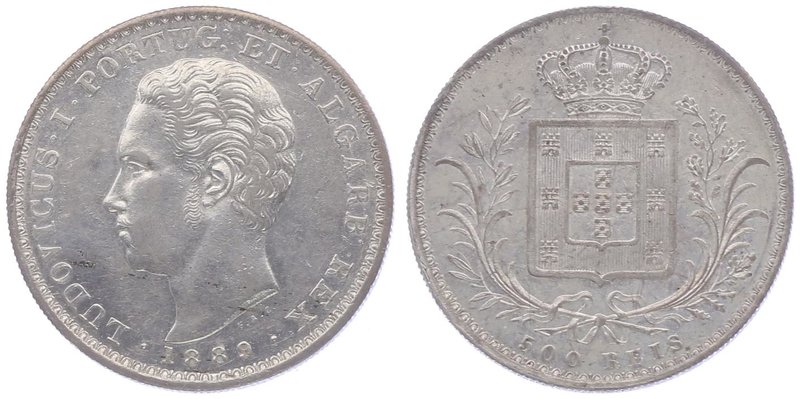 Portugal Luis I. 1861 - 1889
 500 Reis 1889 12,50g. Gomes 12.17 vz